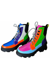 Hand Painted Sorel Leather Boots Color Block
