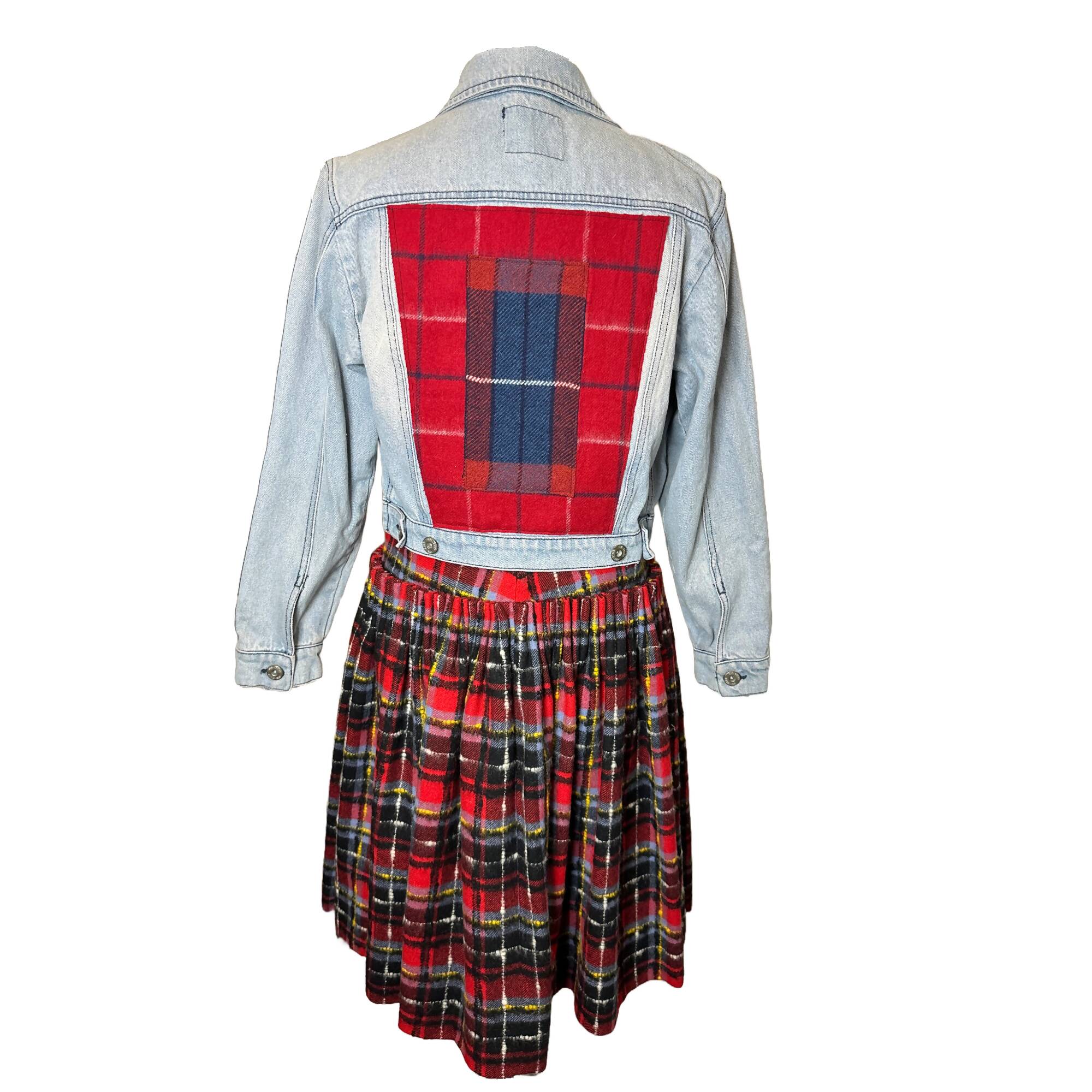 Upcycled Denim Jean Jacket with Wool Plaid