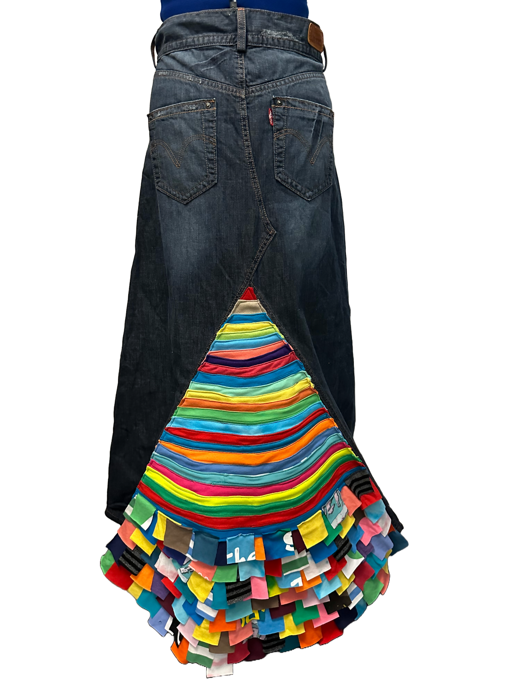Denim Levis Jean Skirt Upcycled with T-shirts