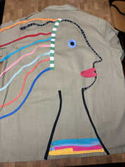 Blue Greenie T-Shirt Strip Face Long Sleeve Khaki Shirt