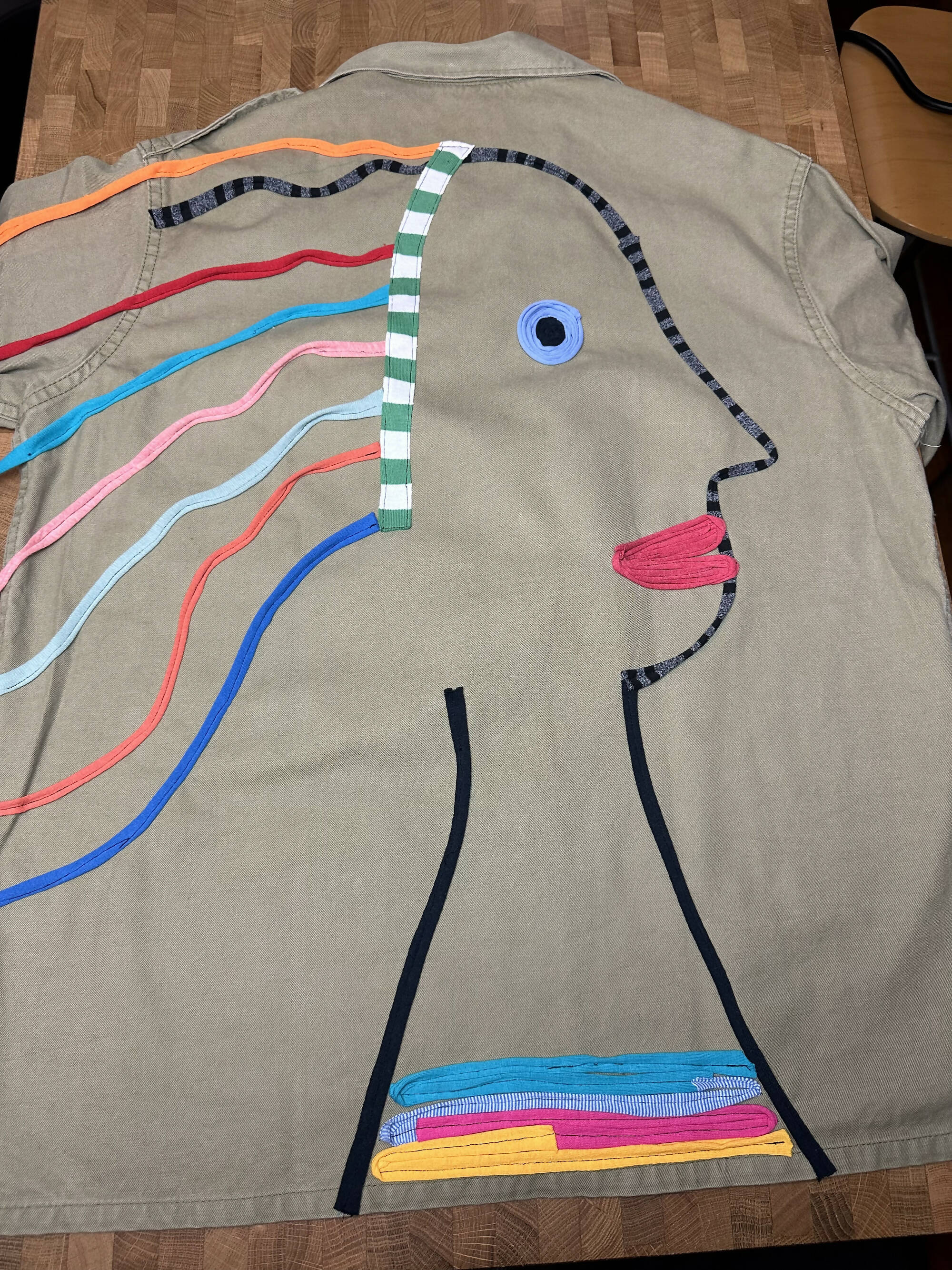 Blue Greenie T-Shirt Strip Face Long Sleeve Khaki Shirt