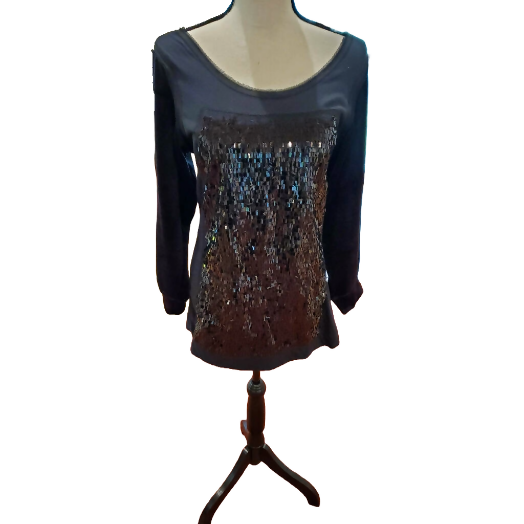 Sequined Top with Velvet Sleeves