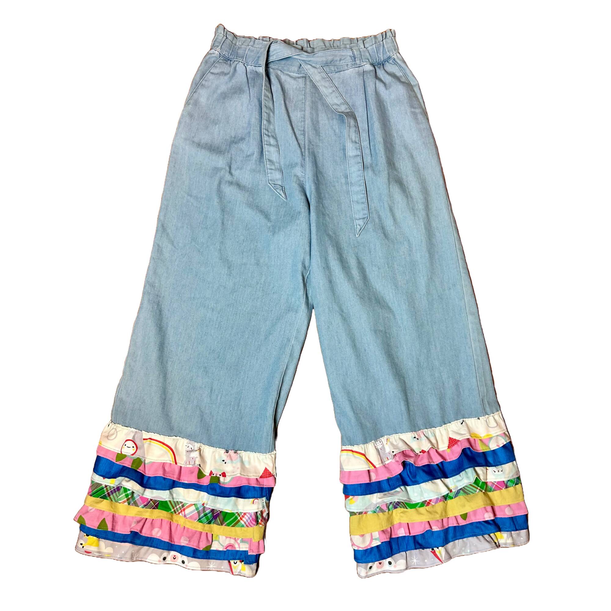 Multicolor Ruffle Denim Pants