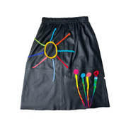 Blue Greenie Leather Skirt with T-Shirt Drawing Upcycle