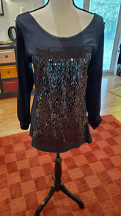 Sequined Top with Velvet Sleeves