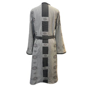 Grey Embroidered Duster with Denim Trim & Belt