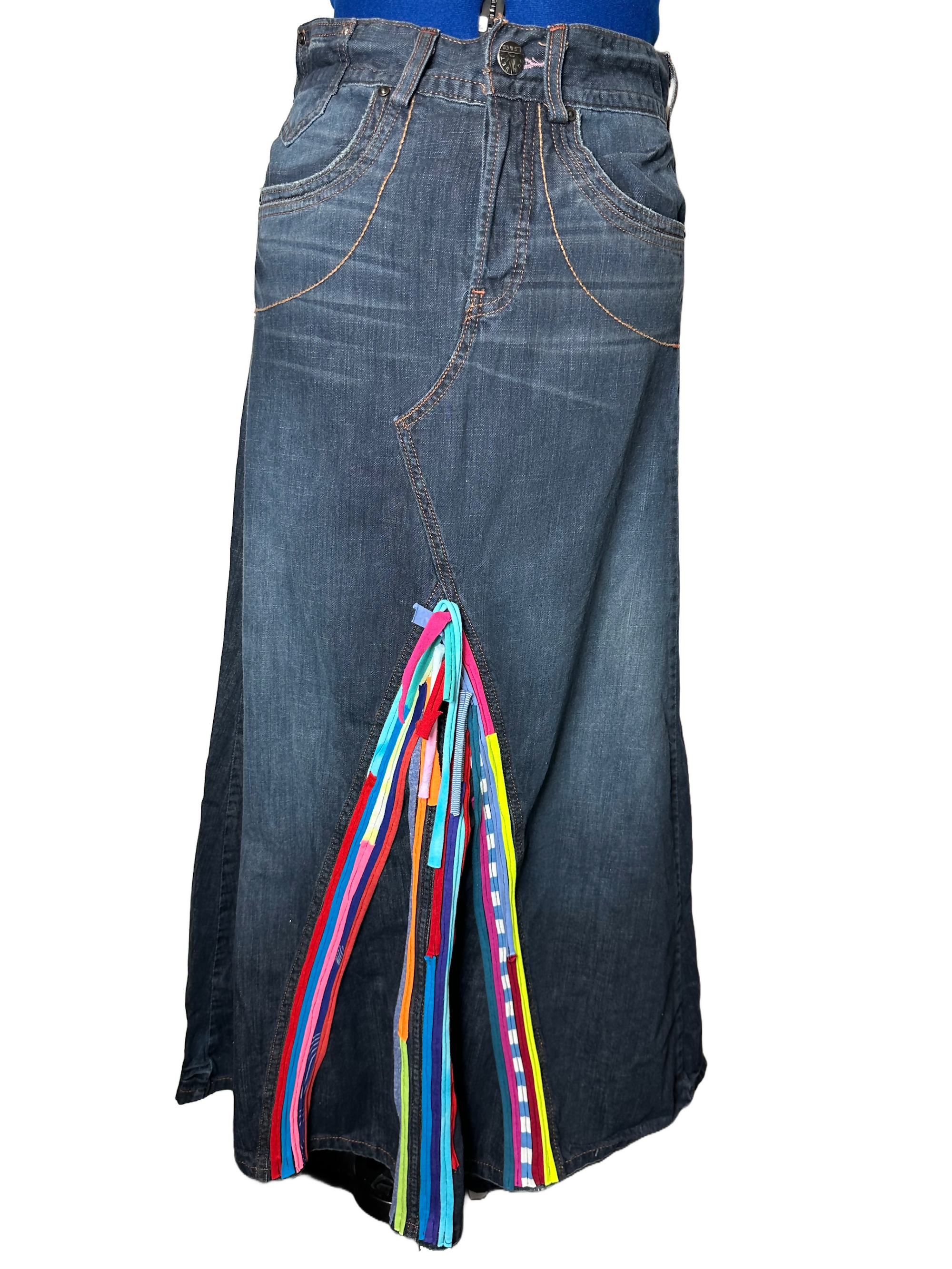 Denim Levis Jean Skirt Upcycled with T-shirts
