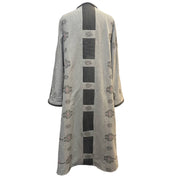 Grey Embroidered Duster with Denim Trim & Belt