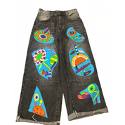 Upcyled Colorful Patches Wide Leg Jeans