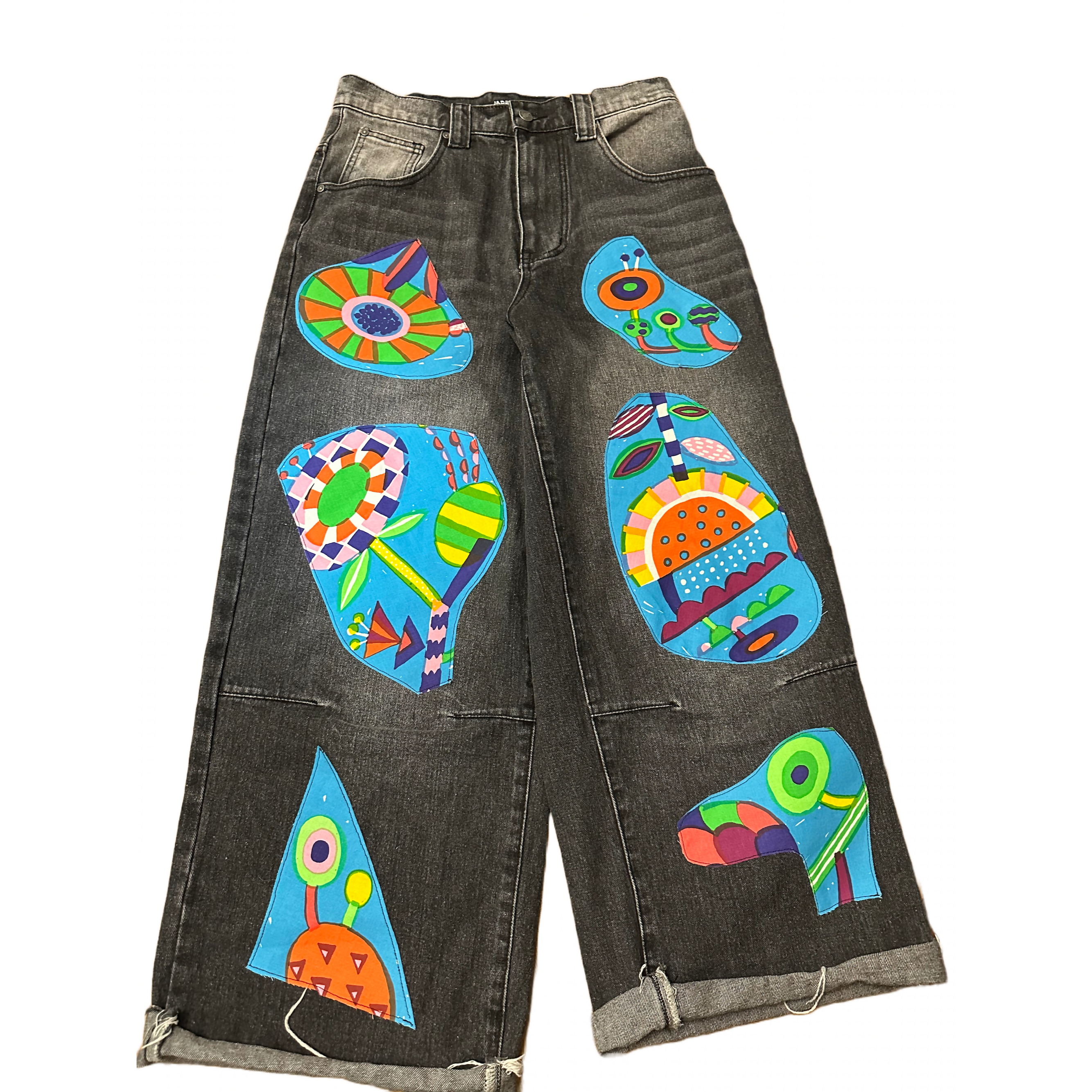Upcyled Colorful Patches Wide Leg Jeans