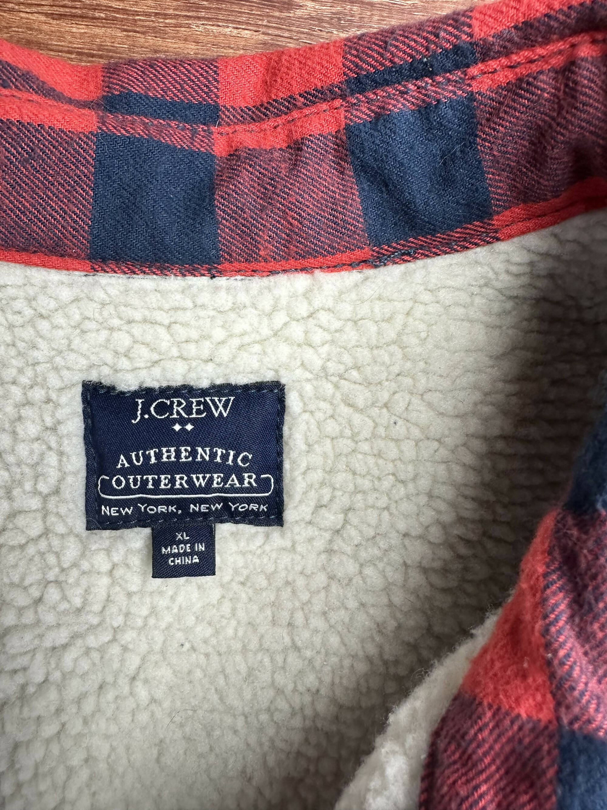 Denim Upcycled Sherpa Lined J Crew Flannel Shirt