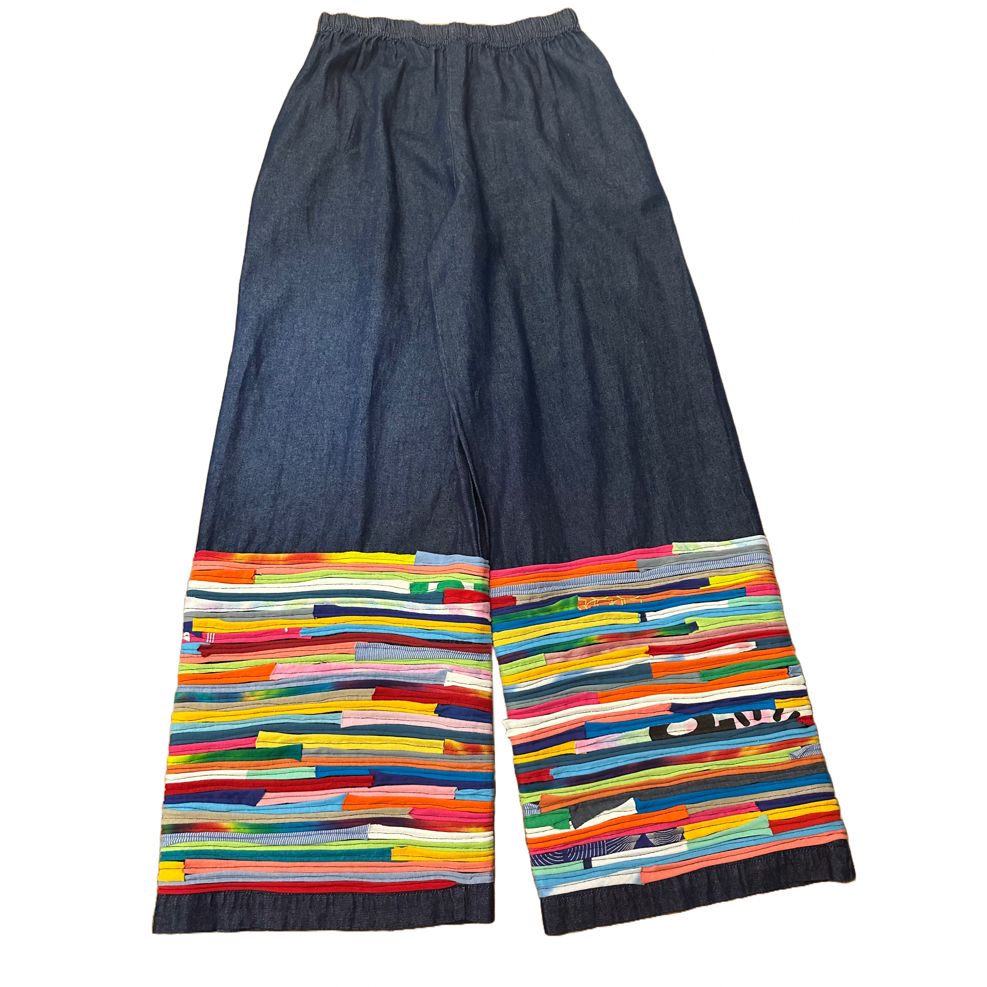 Blue Greenie T-Shirt Strip Denim Wide Legged Pants