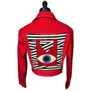 Red Denim Jacket with Eye & Heart