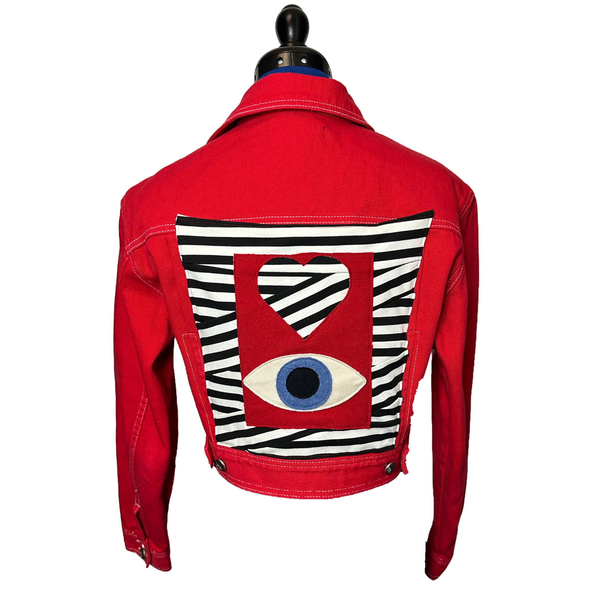 Red Denim Jacket with Eye & Heart