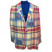 Vintage Raw Silk Plaid Blazer with Silk Eyes Patches