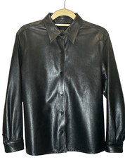 Black Leather Button-Up Shirt with T-Shirt Face