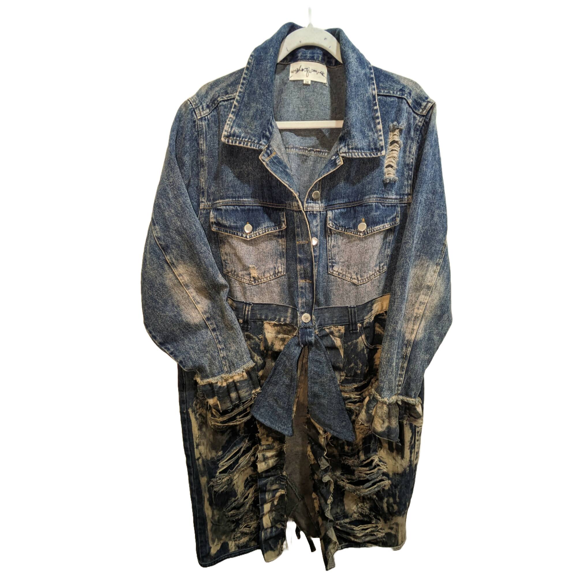 Long Distressed Denim Coat