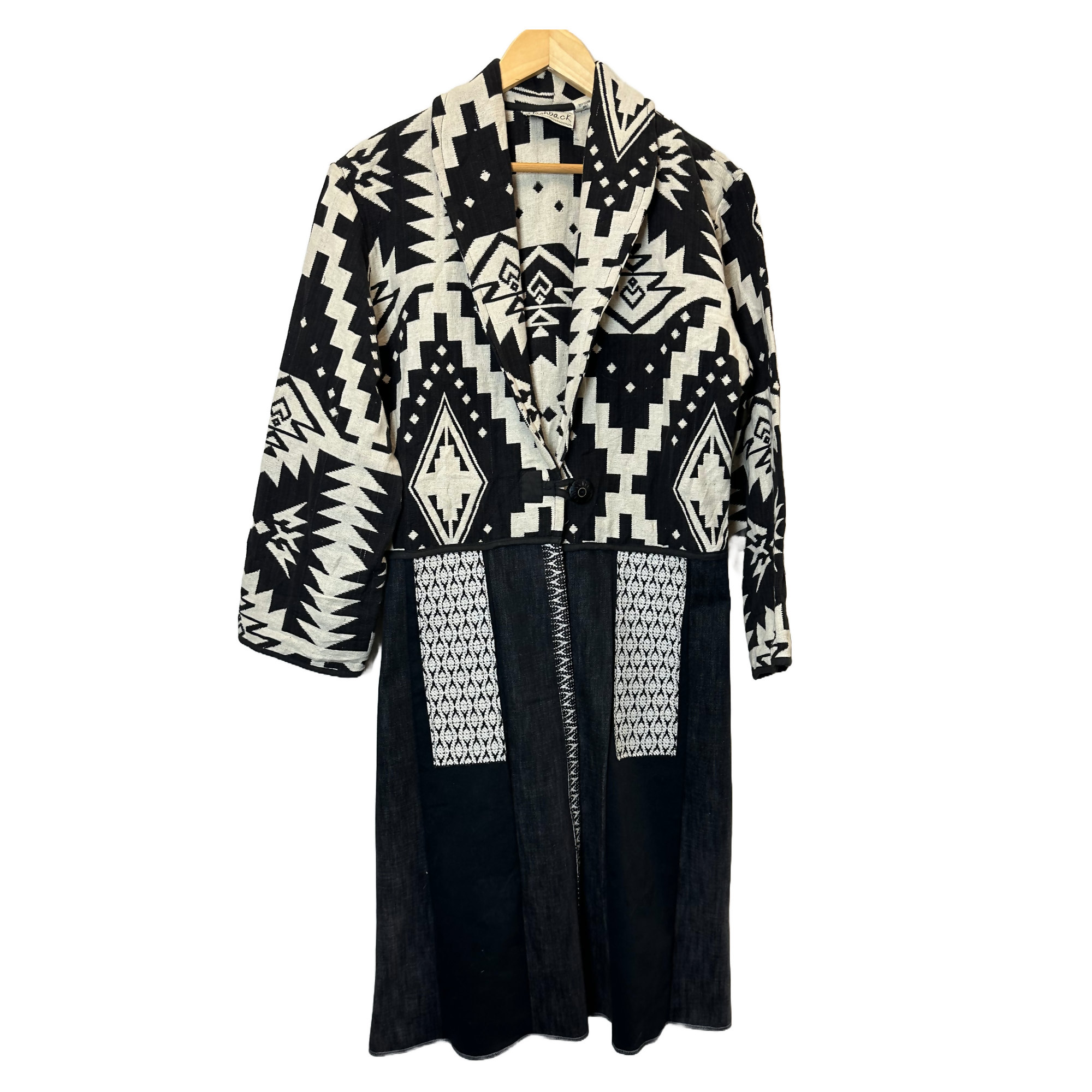 Aztec Black & White Cotton & Denim Coat