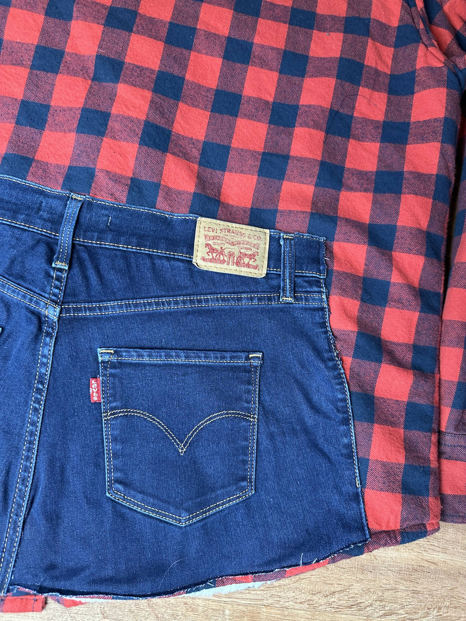 Denim Upcycled Sherpa Lined J Crew Flannel Shirt