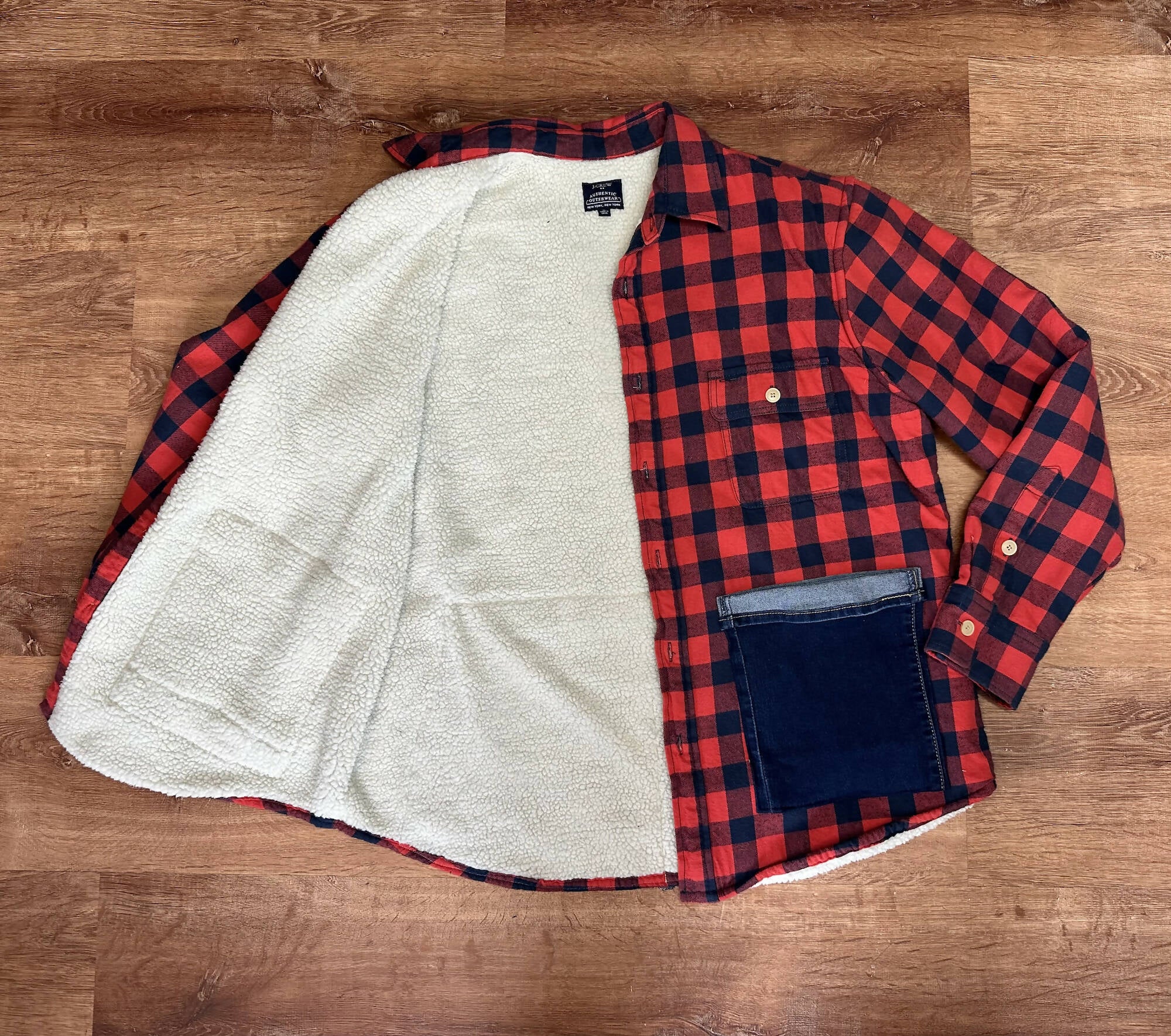 Denim Upcycled Sherpa Lined J Crew Flannel Shirt