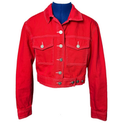 Red Denim Jacket with Eye & Heart