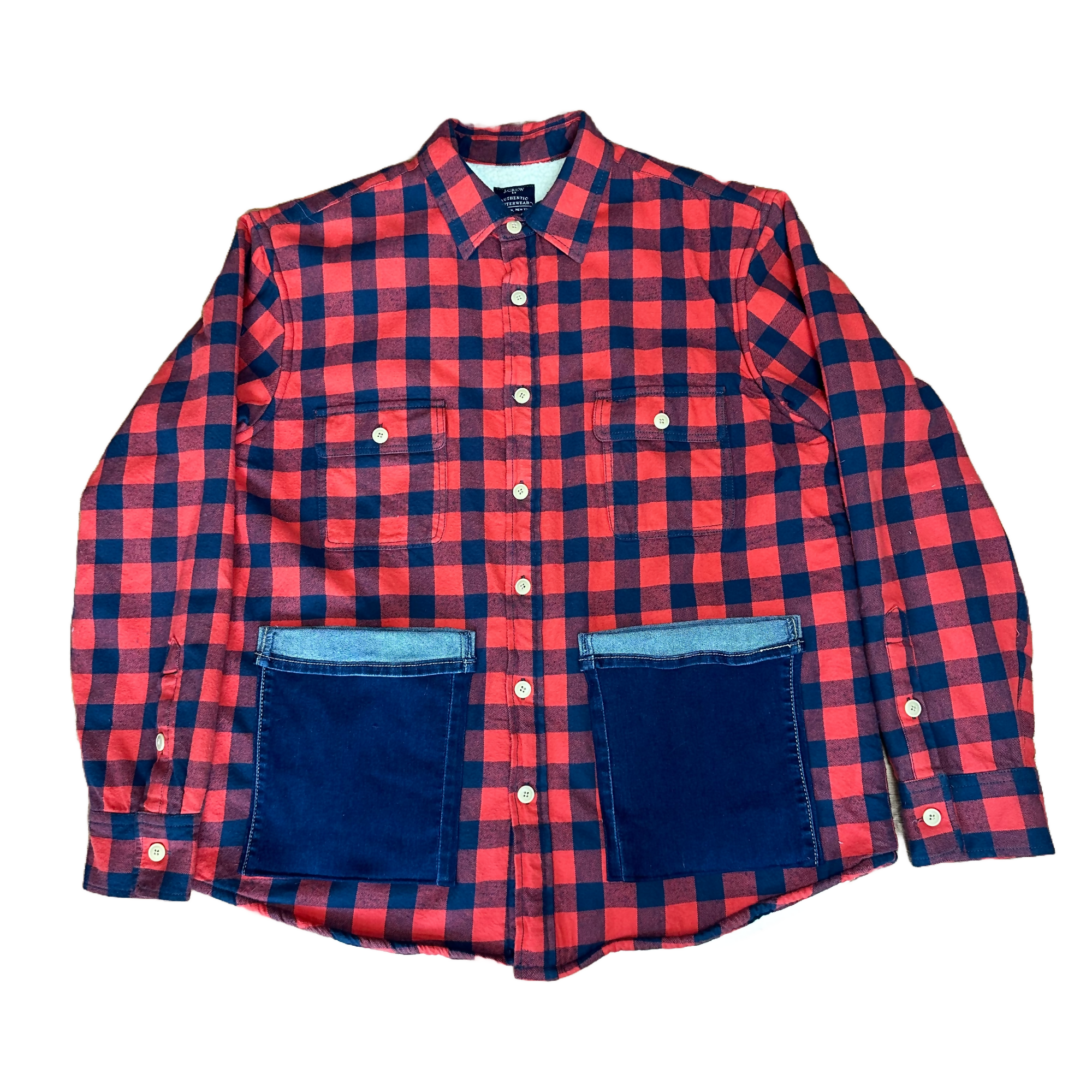 Denim Upcycled Sherpa Lined J Crew Flannel Shirt
