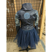 Hooded Faux Leather Denim Jacket w/Tulle skirt