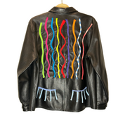 Black Leather Button-Up Shirt with T-Shirt Face