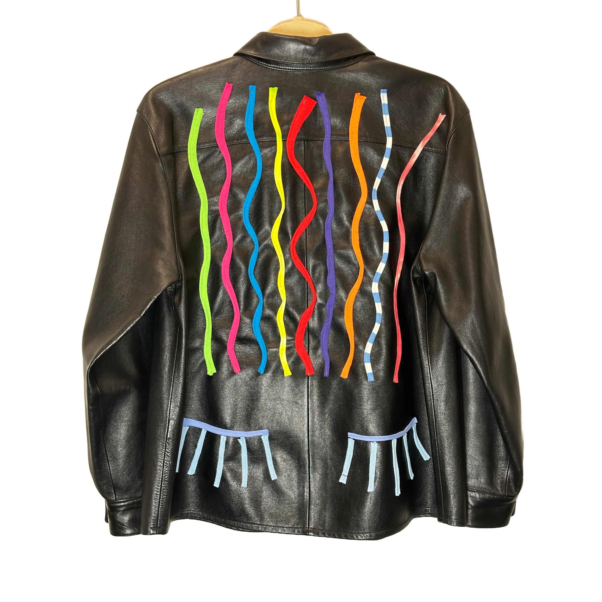 Black Leather Button-Up Shirt with T-Shirt Face